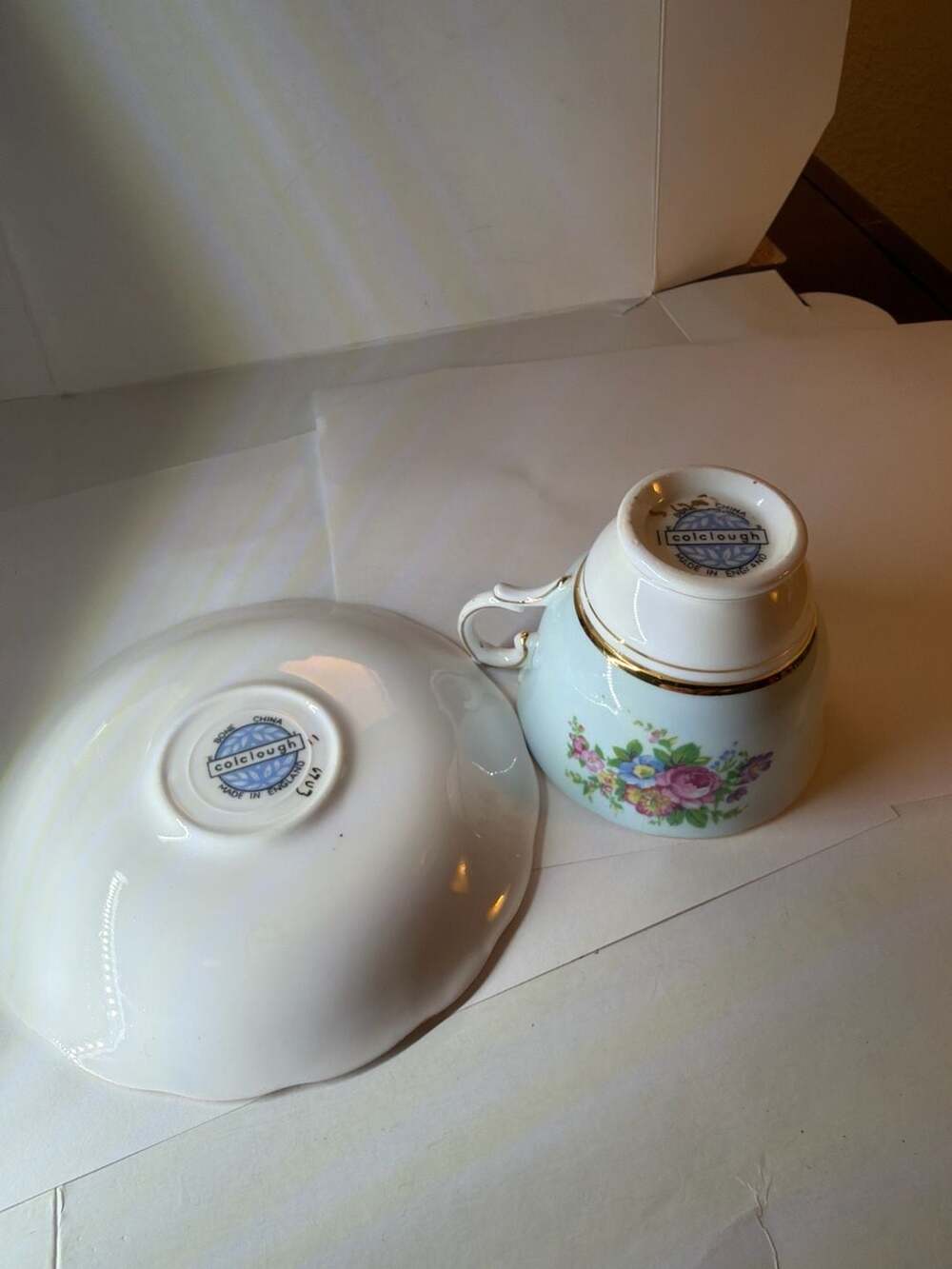 Colclough Bone China Teacup and Saucer Set Pattern 6703 Blue Floral - Picture 3 of 7